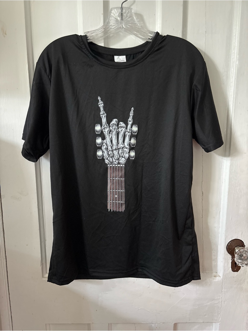 Men's Black Graphic Skeleton Hand Guitar Tee